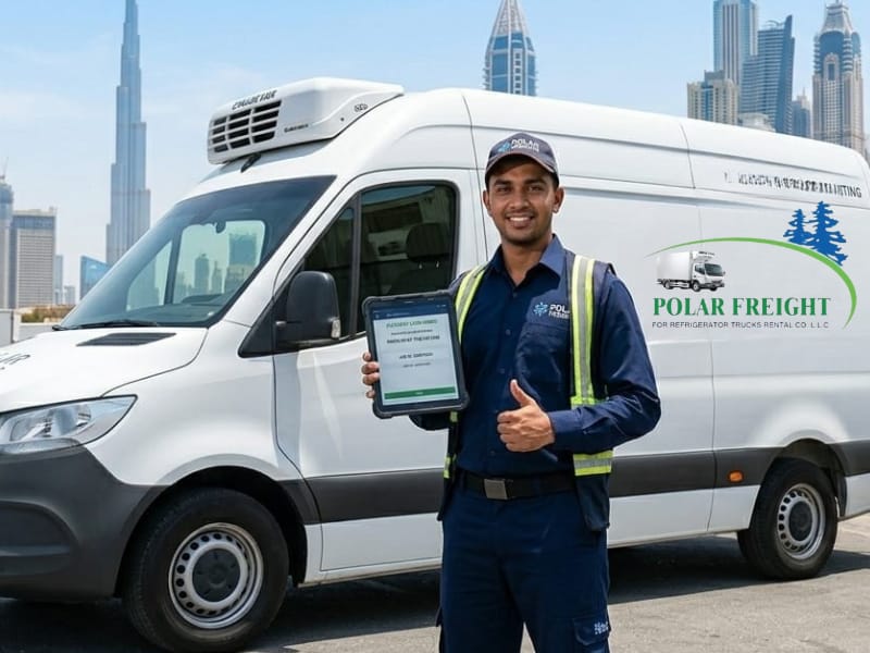 Chiller van rental Dubai providing refrigerated transport services for food, pharmaceuticals, dairy products, and frozen goods across the UAE
